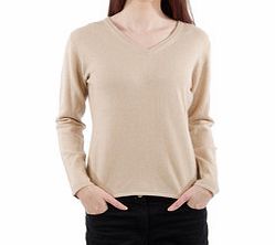 Beige cashmere blend V-neck jumper