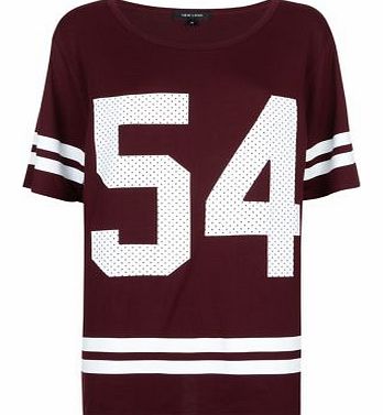 Burgundy 54 Print Baseball T-Shirt 3297549