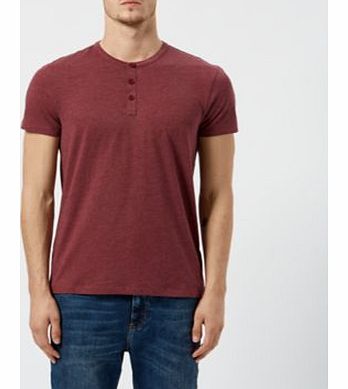 Burgundy Basic Grandad Collar Button Up T-Shirt