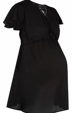 Maternity Black Lace Back Flutter Sleeve Blouse