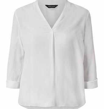 White V Neck Roll Sleeve Blouse 3309341