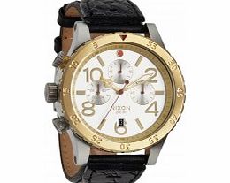 Nixon Mens The 48-20 Chrono Leather Silver Gold