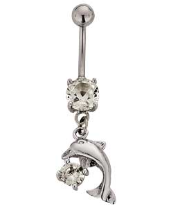 Surgical Steel Cubic Zirconia Dolphin Bodybar