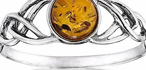 Noda Amber Sterling Silver Oval Celtic Knots Ring W