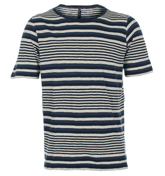 Nudie Jeans Blue Stripe Wide Neck T-Shirt