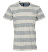 Nudie Jeans Indigo and Cream Stripe T-Shirt