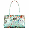 Nuovedive Metallic Aqua Croco-embossed Leather Satchel Bag