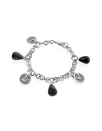 Nuovegioie Black Drop Charms Sterling Silver Bracelet