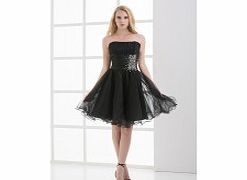 Organza Satin Knee-length Strapless Black