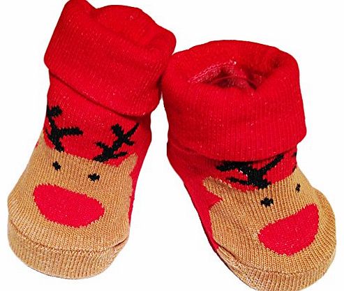 Pariella BABY BOY GIRL CUTE FESTIVE XMAS SOCK BOOTEES-RUDOLPH0/6