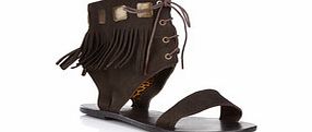 Chocolate suede fringe sandals