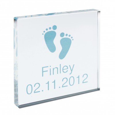 Personalised Blue Footprints Crystal Block