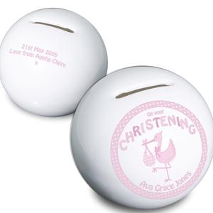 Stork Pink Christening Moneybox