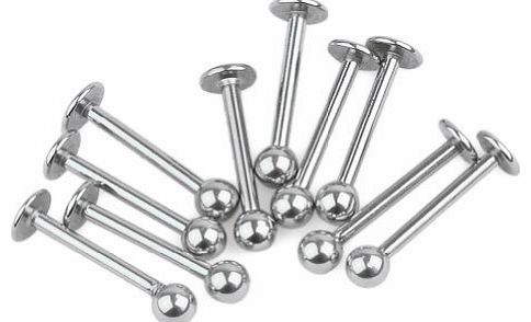 10Pcs Ball Labret Lip Chin Ring Silvery Stainless Steel Bar Piercing Studs Punk