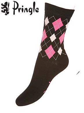 Ladies 2 Pair Pringle Rachael Argyle Trouser Sock Navy