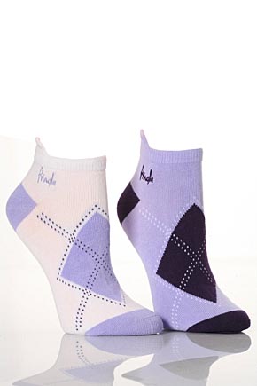 Ladies 2 Pair Pringle Sarah Argyle Patterned Trainer Liners In 4 Colours Violet