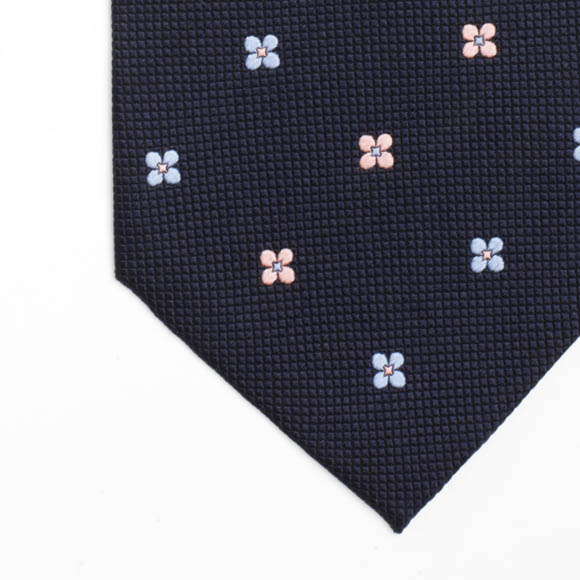 Navy & Pink Flower Woven Silk Tie