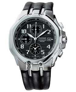 Gents Chronograph Black Round Dial Black Strap Watch