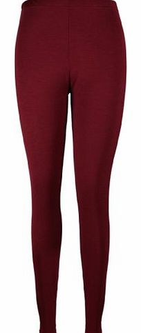 Womens New Plain Stretch Ladies Full Long Length Skinny Elasticated Waist Trousers Pants Leggings Burgundy Size 24 - 26