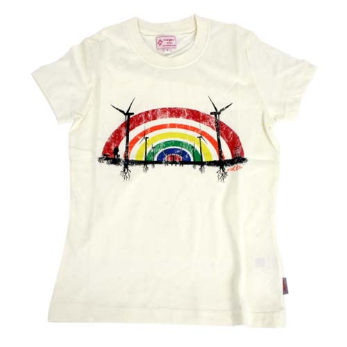 Ladies Red Robot Rainbow Turbine Tee Antique White