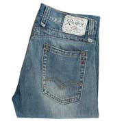 Mid Blue Straight Leg Jeans - 34` Leg