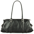 Robe di Firenze Black Leather Satchel Bag W/White Stiching