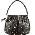 Roccobarocco Piccadilly - Black Studded Leather Drawstring Hobo Bag