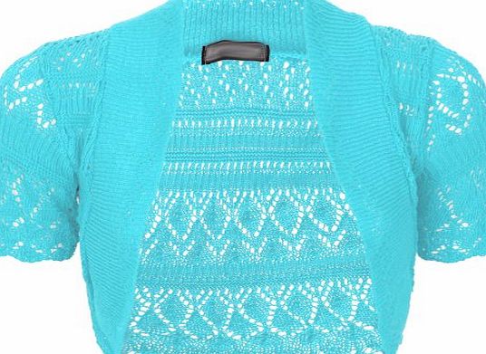 WOMENS LADIES KNITTED CROCHET BOLERO SHRUGS CARDIGAN SHORT SLEEVES TOP SIZE 8-18[Sea Green,L/XL (UK 16-18) (EU 44-46) (US 12-14)]