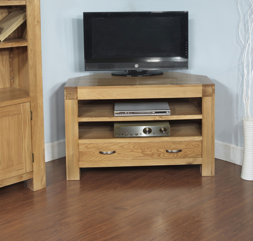 Blonde Oak Corner TV Unit with 1 Drawer