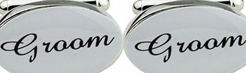 Sanwood Mens Silver Color Plastic Oval Wedding Cufflinks Cuff Link Groom (Groom)