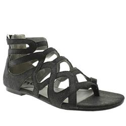 Female Felicity Back Zip Gladiator Fabric Upper Flat Sandals in Black, Gold