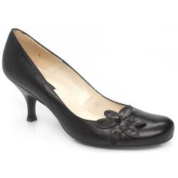 Female Venet Flower Court Leather Upper Low Heel in Black