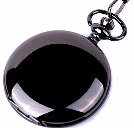 Pocket Watch Quartz Movement Black Case White Dial Arabic Numerals with Chain Full Hunter Design PW-23