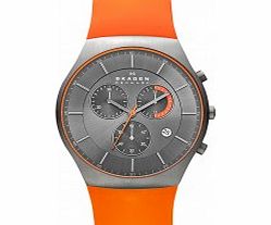 Skagen Mens Aktiv Orange Silicone Chronograph