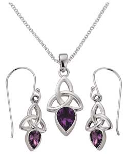 Silver Amethyst Celtic Pendant and Earring Set