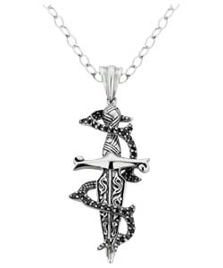 Silver Black Cubic Zirconia Dagger Pendant