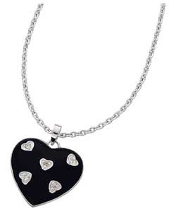 Silver Black Enamel and Cubic Zirconia Pendant