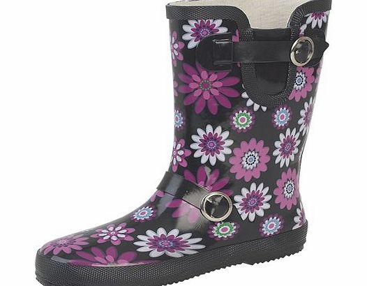 S LADIES WIDE FIT BUCKLE STRAP/GUSSET FLORAL PRINT WELLINGTON