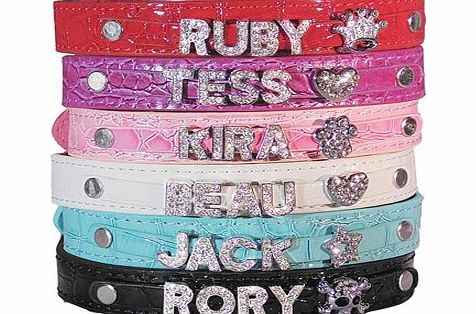 Swanky Paws Croc Personalised Pet Dog Cat Collar Rhinestone Name Bling Charms PU Leather UK-Purple-Extra Large (2.5 x 51 cm)