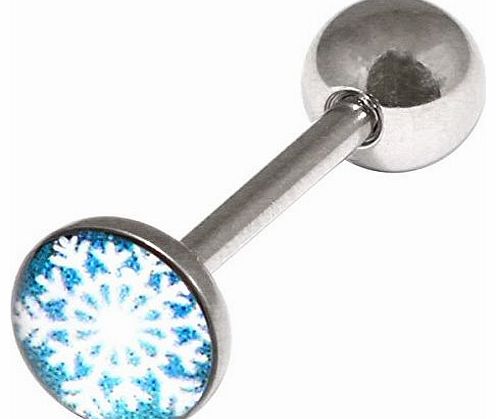 Christmas Logo Tongue Bar. Tongue Stud. Snowflake. Surgical Steel. 1.6mm x 14mm. 8mm Logo (standard)