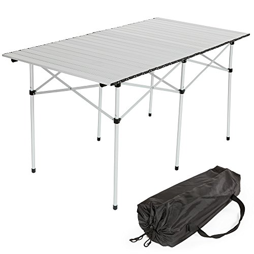 XXL ALUMINIUM FOLDING PORTABLE CAMPING TABLE ROLL TOP 140x70x70cm WITH TRANSPORT BAG