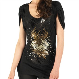 Womens Noctil Sequin Front T-Shirt Black