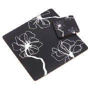 Tesco Mono flower 6pk placemat and coaster