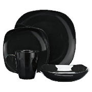 Mono square Dinnerware Set 16 piece, Black