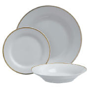 Tesco Porcelain Dinner set Gold colour band 12pce