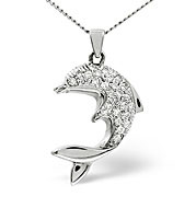 Dolphin on a Chain Pendant 0.26CT Diamond 9K White Gold