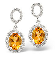 Golden Citrine and 0.18CT Diamond Earrings 9K White Gold