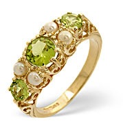 Pearl and Peridot Ring 9K Yellow Gold