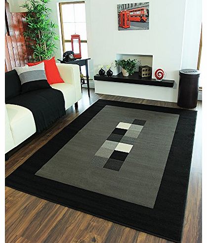 Milan Soft Modern Black & Grey Border Rug 777-H51 - 5 Sizes