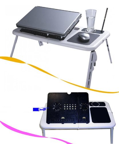 Laptop Desk Table Bed Cooling With 2 Fans Stand Tray